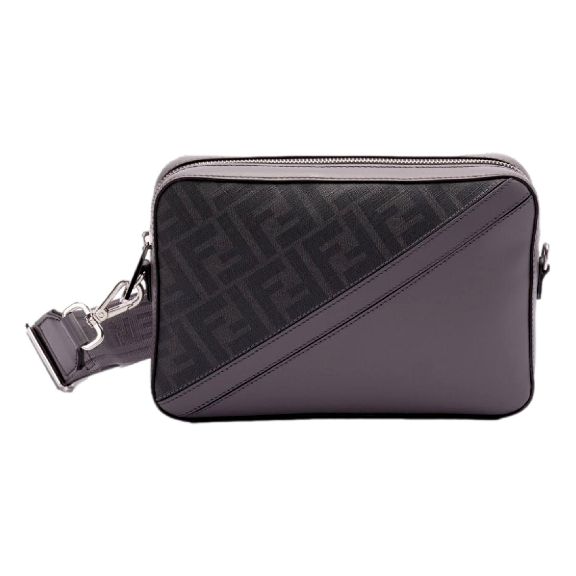 Fendi Diagonal FF Jacquard Acciaio Gray Camera Case Bag