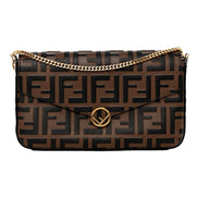 Fendi F is Fendi Brown Zucca Embossed Leather Envelope Wallet on Chain with Pouches available at Queen Bee of Beverly Hills