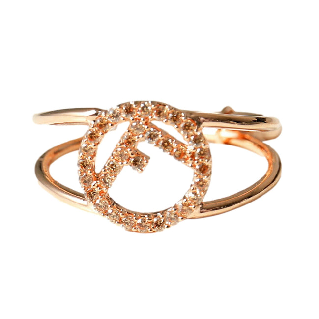 Fendi F is Fendi Circle Logo Crystal Ring Rose Gold Metal Size Medium available at Queen Bee of Beverly Hills