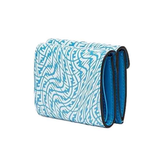 Fendi F is Fendi Cyber Blue Leather Vertigo Print Small Trifold Wallet available at Queen Bee of Beverly Hills