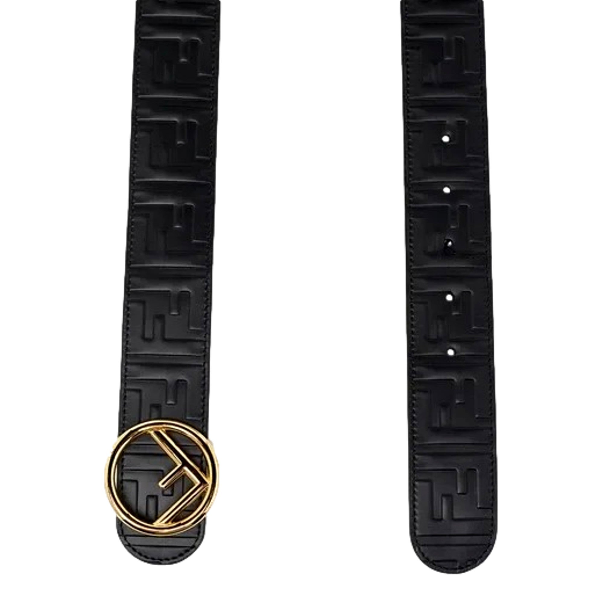 Fendi F is Fendi FF Calfskin Leather Black Embossed Belt Size 80/32 available at Queen Bee of Beverly Hills