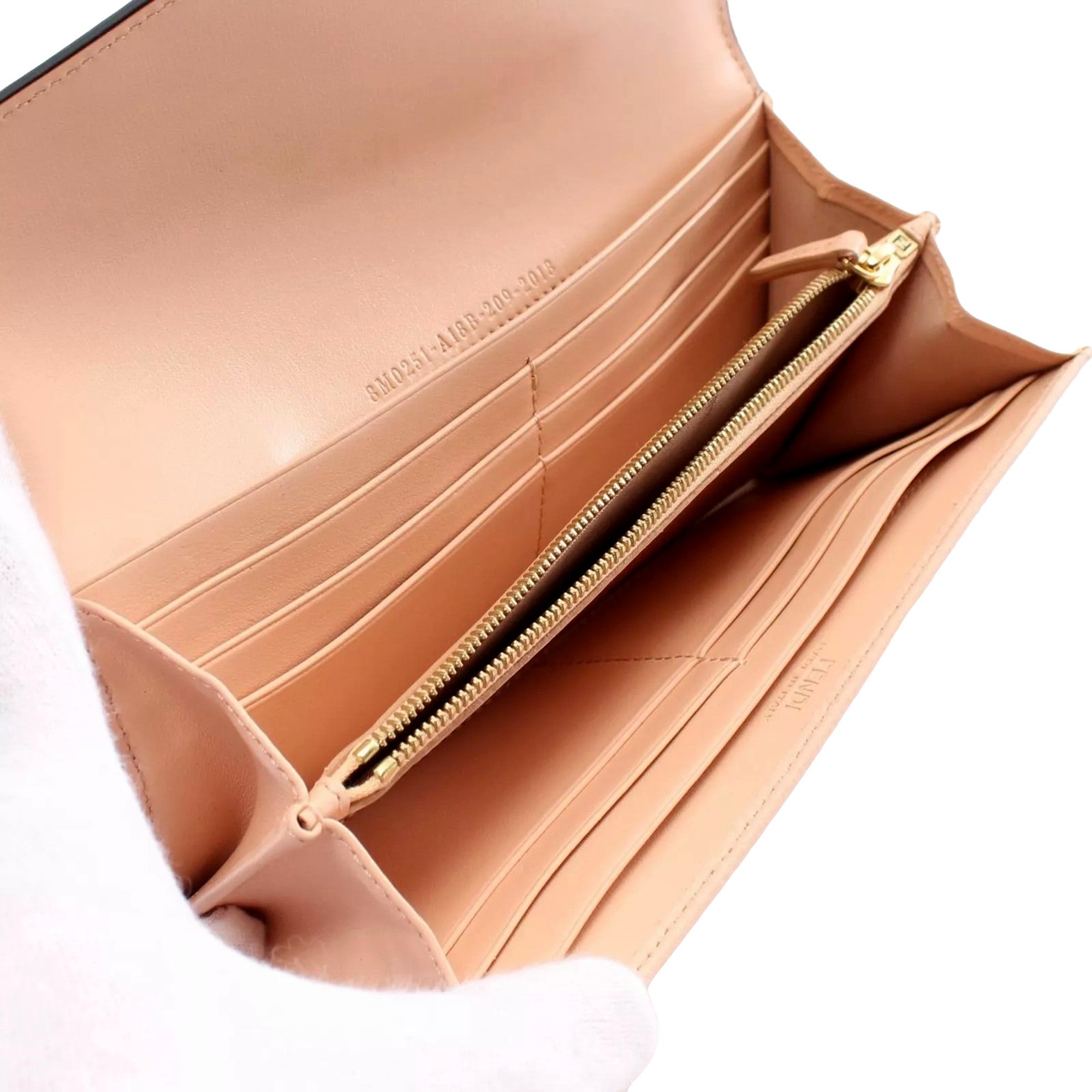 Fendi F Is Fendi Leather Long Envelope Womens Wallet Light Rose Beige Pink available at Queen Bee of Beverly Hills