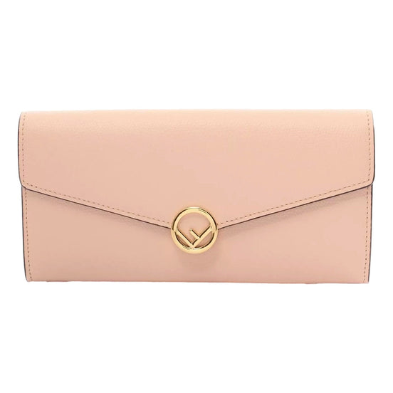 Fendi F Is Fendi Leather Long Envelope Womens Wallet Light Rose Beige Pink available at Queen Bee of Beverly Hills