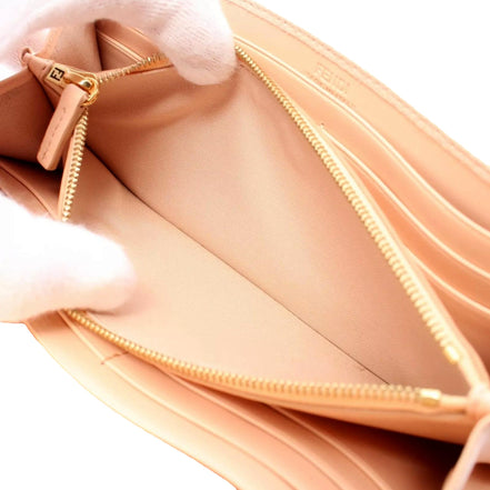 Fendi F Is Fendi Leather Long Envelope Womens Wallet Light Rose Beige Pink available at Queen Bee of Beverly Hills