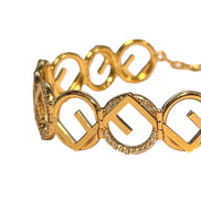 Fendi F is Fendi Logo Choker Necklace White Crystal Gold Metal Chain available at Queen Bee of Beverly Hills