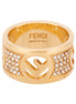 Fendi F is Fendi Logo Ring Wide Band Crystal Gold Metal Size Medium available at Queen Bee of Beverly Hills
