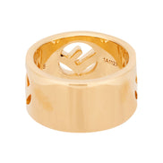 Fendi F is Fendi Logo Ring Wide Band Crystal Gold Metal Size Medium available at Queen Bee of Beverly Hills