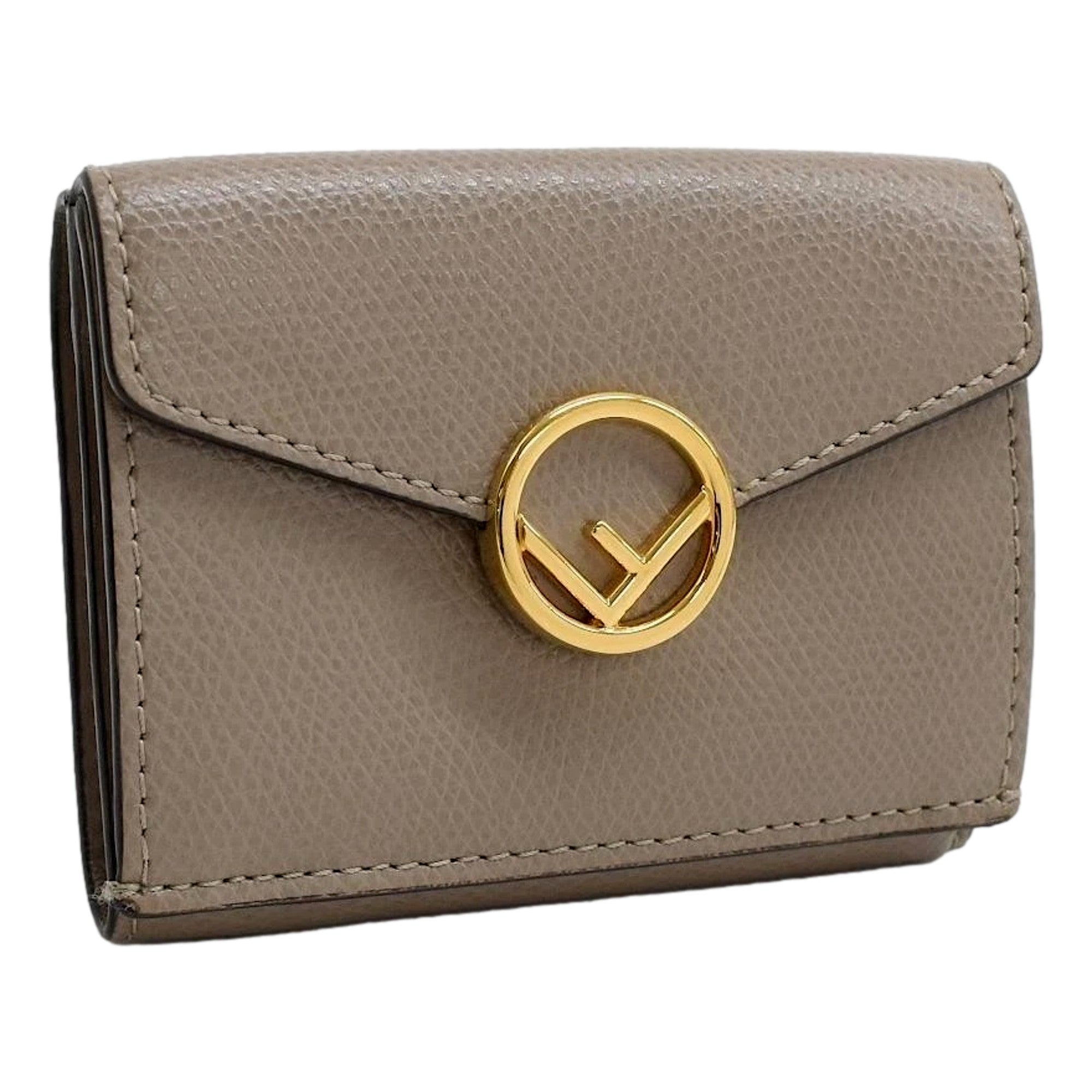 Fendi F Is Fendi Tortora Gray Leather Micro Trifold Wallet available at Queen Bee of Beverly Hills