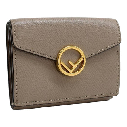 Fendi F Is Fendi Tortora Gray Leather Micro Trifold Wallet available at Queen Bee of Beverly Hills