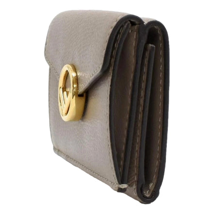 Fendi F Is Fendi Tortora Gray Leather Micro Trifold Wallet available at Queen Bee of Beverly Hills