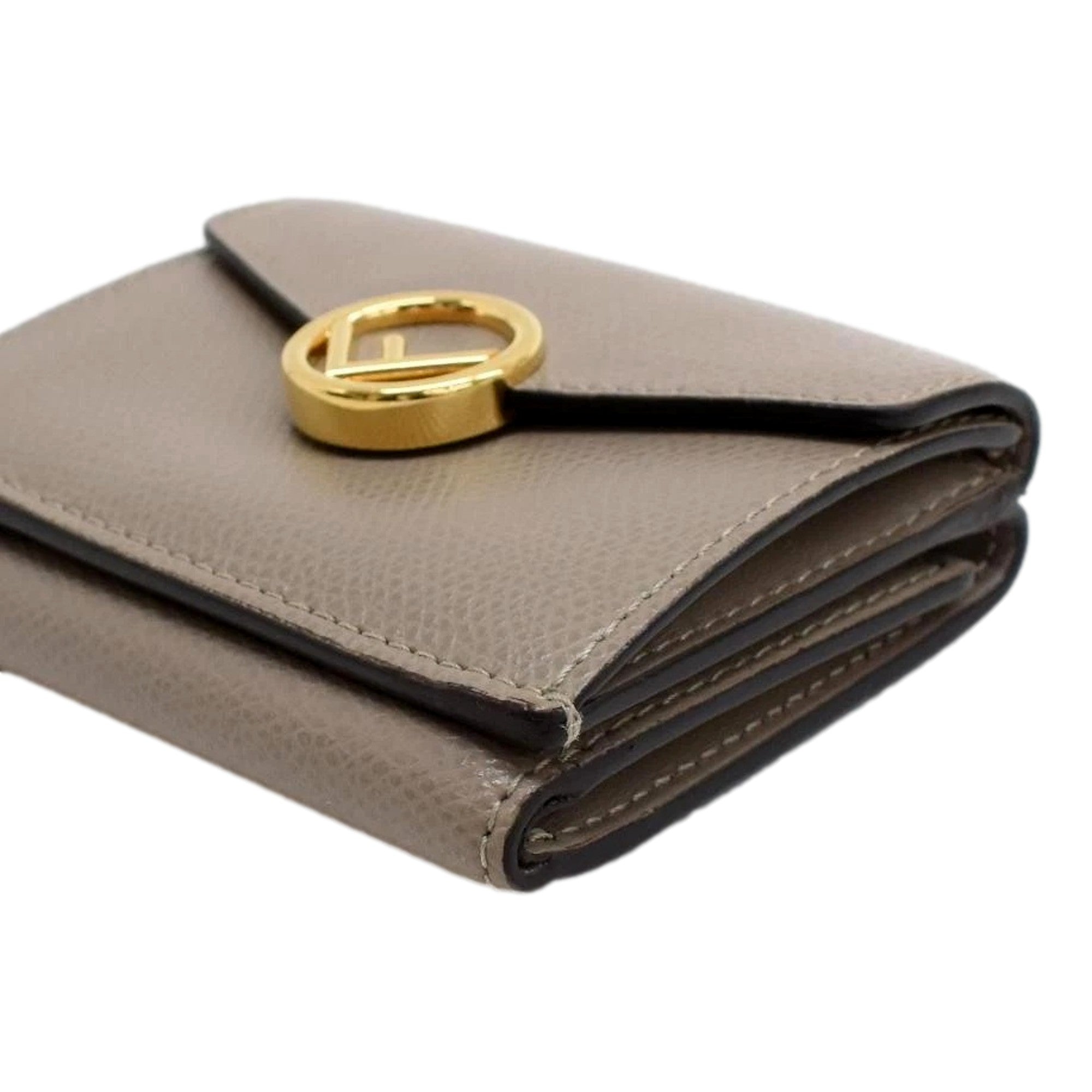 Fendi F Is Fendi Tortora Gray Leather Micro Trifold Wallet available at Queen Bee of Beverly Hills