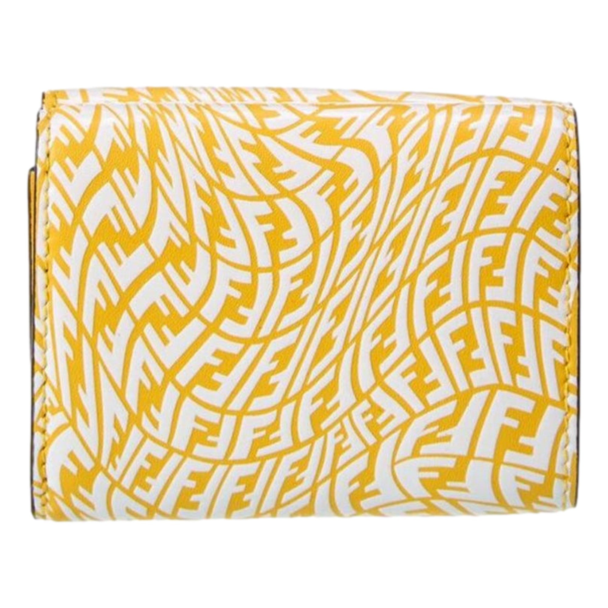 Fendi F is Fendi Yellow Leather Vertigo Print Small Trifold Wallet available at Queen Bee of Beverly Hills