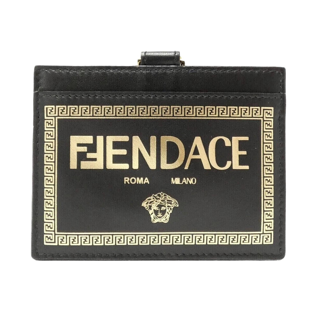 Fendi Fendace Black Leather Card Case Lanyard at_Queen_Bee_of_Beverly_Hills