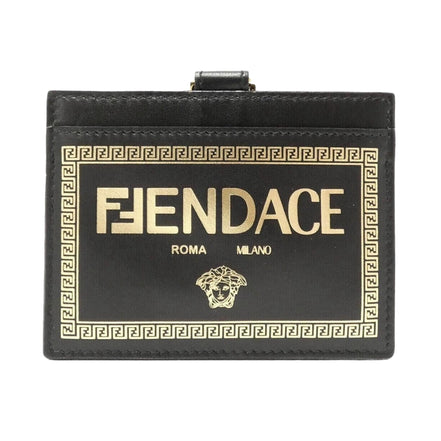 Fendi Fendace Black Leather Card Case Wallet Lanyard available at Queen Bee of Beverly Hills
