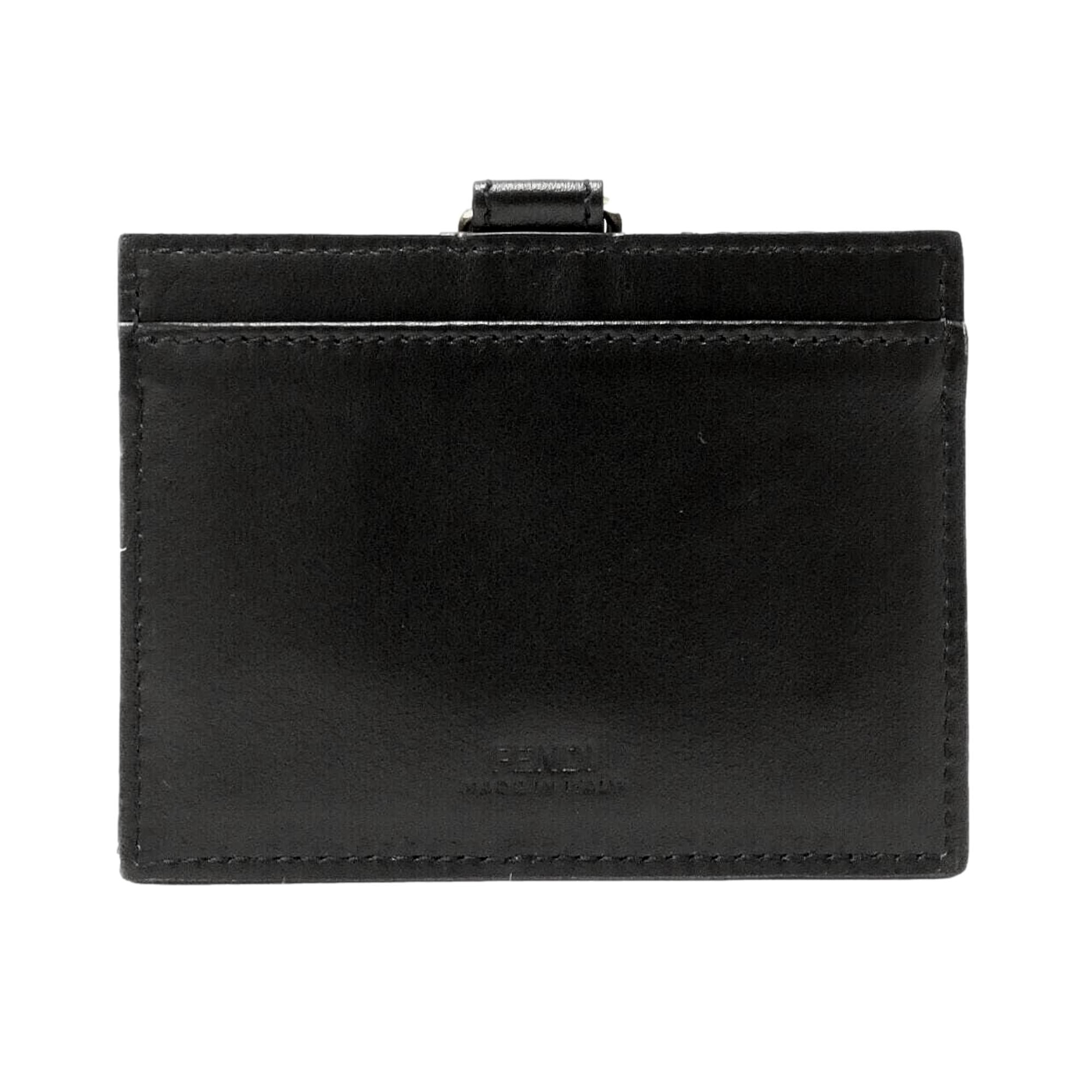 Fendi Fendace Black Leather Card Case Wallet Lanyard available at Queen Bee of Beverly Hills
