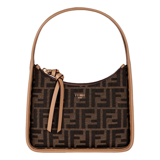 Fendi Fendessence Zucca Brown Canvas Crescent Mini Shoulder Bag available at Queen Bee of Beverly Hills