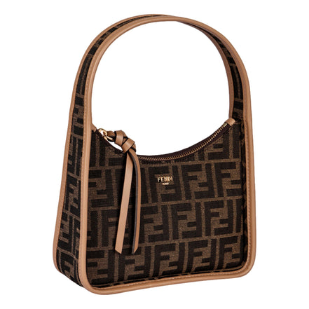 Fendi Fendessence Zucca Brown Canvas Crescent Mini Shoulder Bag available at Queen Bee of Beverly Hills