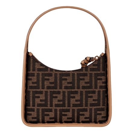 Fendi Fendessence Zucca Brown Canvas Crescent Mini Shoulder Bag available at Queen Bee of Beverly Hills