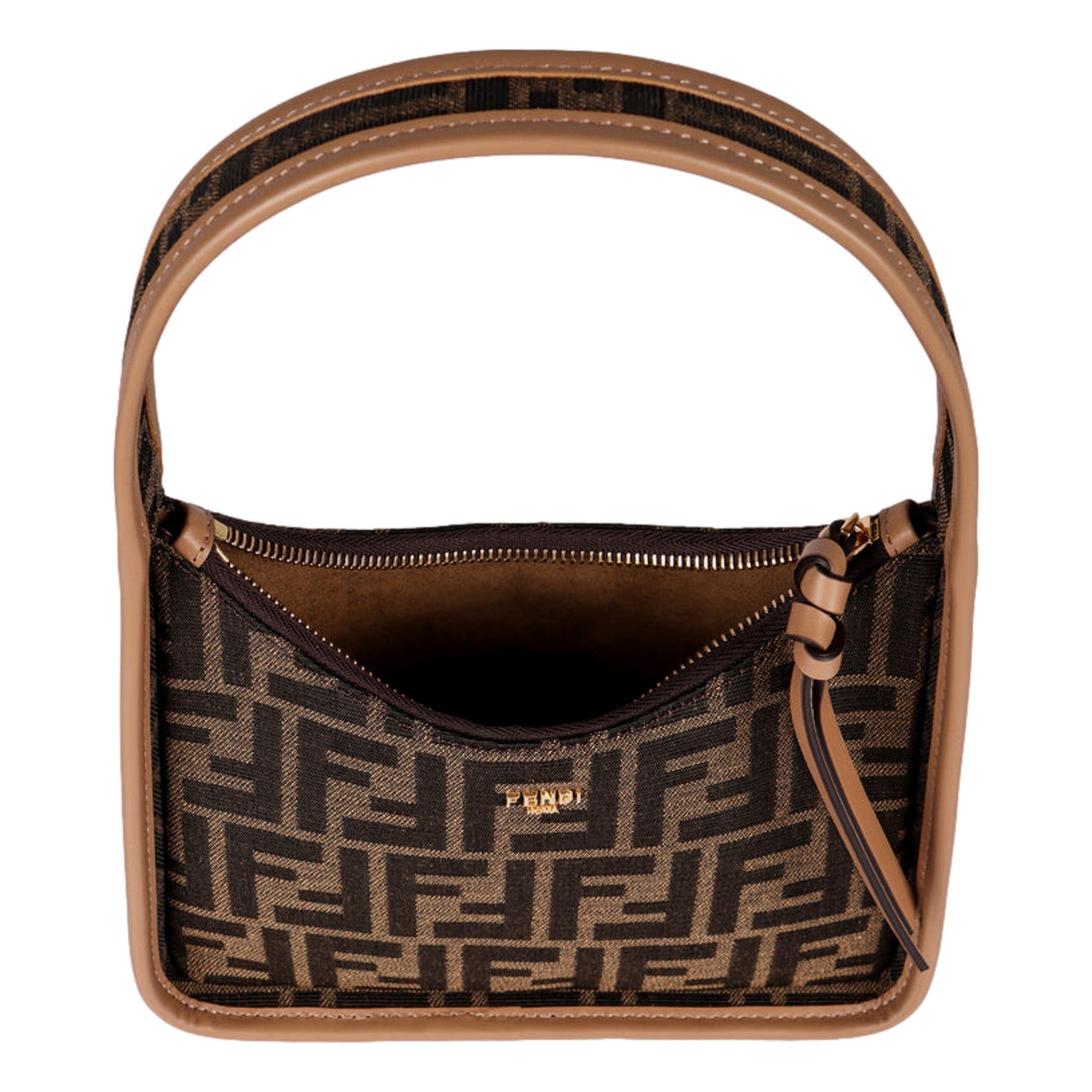 Fendi Fendessence Zucca Brown Canvas Crescent Mini Shoulder Bag available at Queen Bee of Beverly Hills