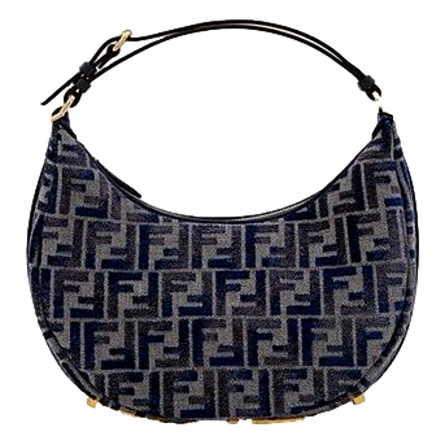 Fendi Fendigraphy Jaquard Canvas Leather Blue Hobo Bag