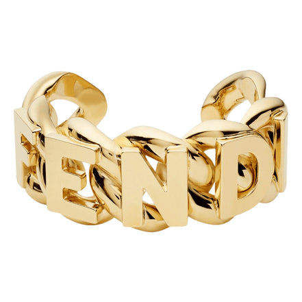Fendi Fendigraphy Chunky Gold Tone Link Logo Cuff Bracelet