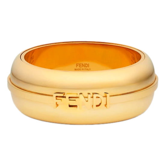 Fendi Fendigraphy Gold Tone Metal Wide Logo Bangle Bracelet