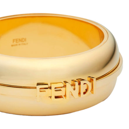 Fendi Fendigraphy Gold Tone Metal Wide Logo Bangle Bracelet