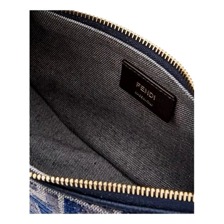 Fendi Fendigraphy Jaquard Canvas Leather Blue Hobo Bag available at Queen Bee of Beverly Hills