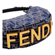 Fendi Fendigraphy Jaquard Canvas Leather Blue Hobo Bag available at Queen Bee of Beverly Hills