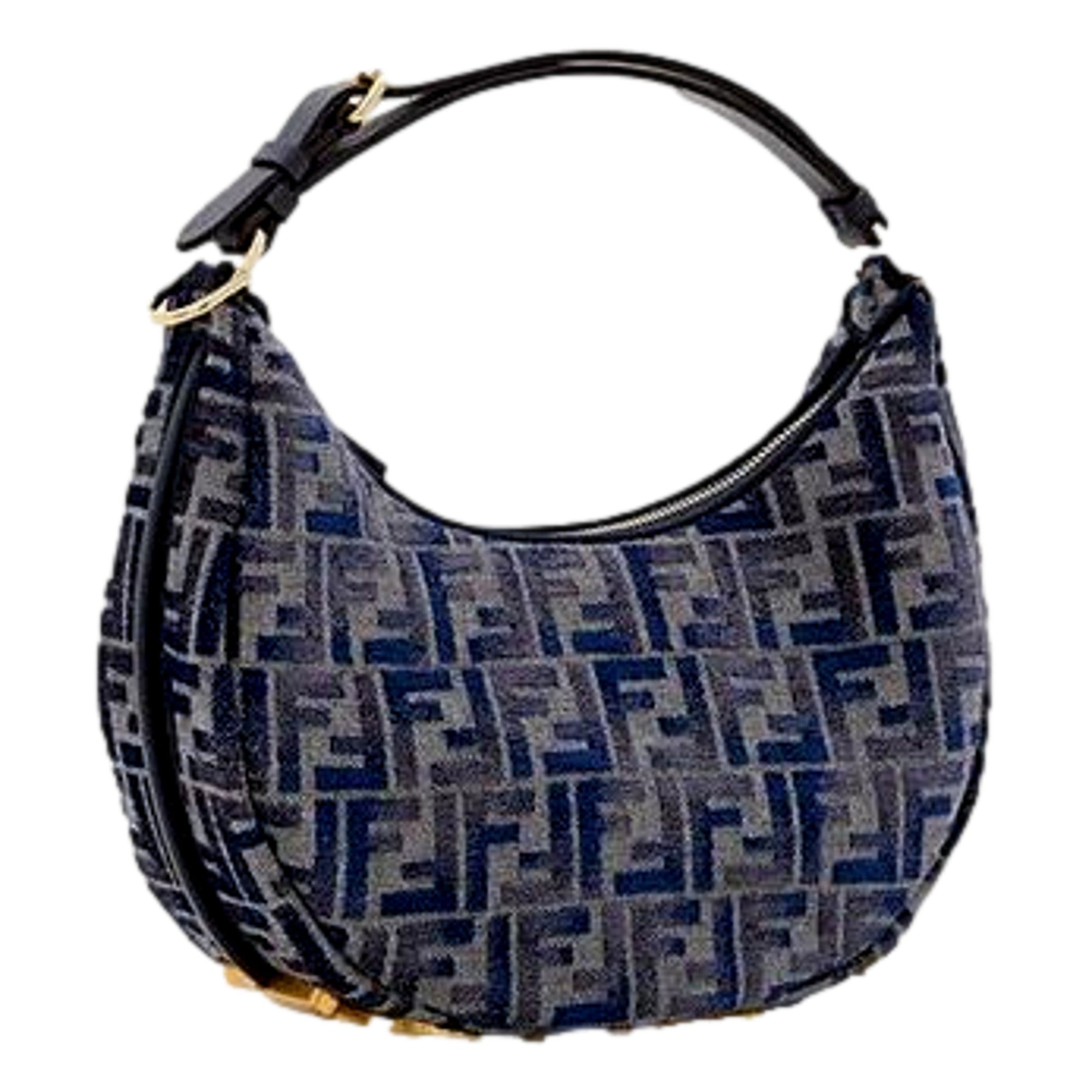 Fendi Fendigraphy Jaquard Canvas Leather Blue Hobo Bag available at Queen Bee of Beverly Hills