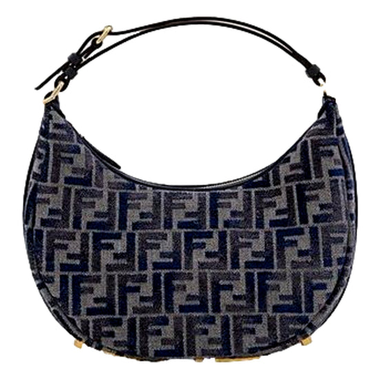 Fendi Fendigraphy Jaquard Canvas Leather Blue Hobo Bag available at Queen Bee of Beverly Hills