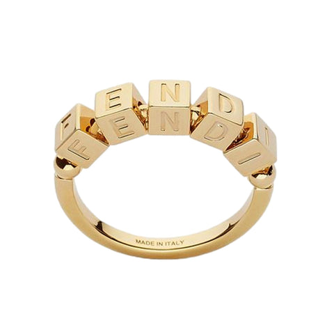 Fendi Fendigraphy Letters Gold Metal Ring Size Medium available at Queen Bee of Beverly Hills