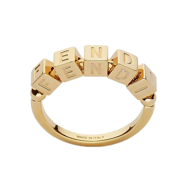 Fendi Fendigraphy Letters Gold Metal Ring Size Small available at Queen Bee of Beverly Hills