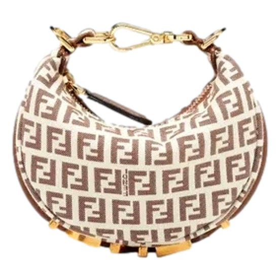 Fendi Fendigraphy Nano Hobo Brown White Canvas Leather Mini Clutch Bag