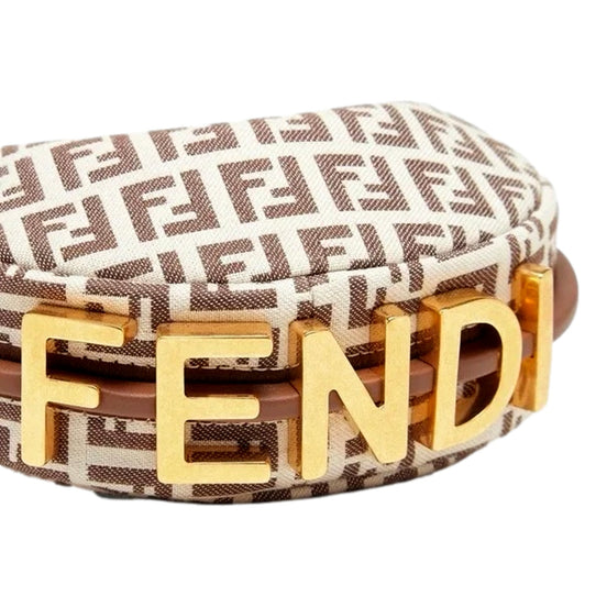 Fendi Fendigraphy Nano Hobo Brown White Canvas Leather Mini Clutch Bag
