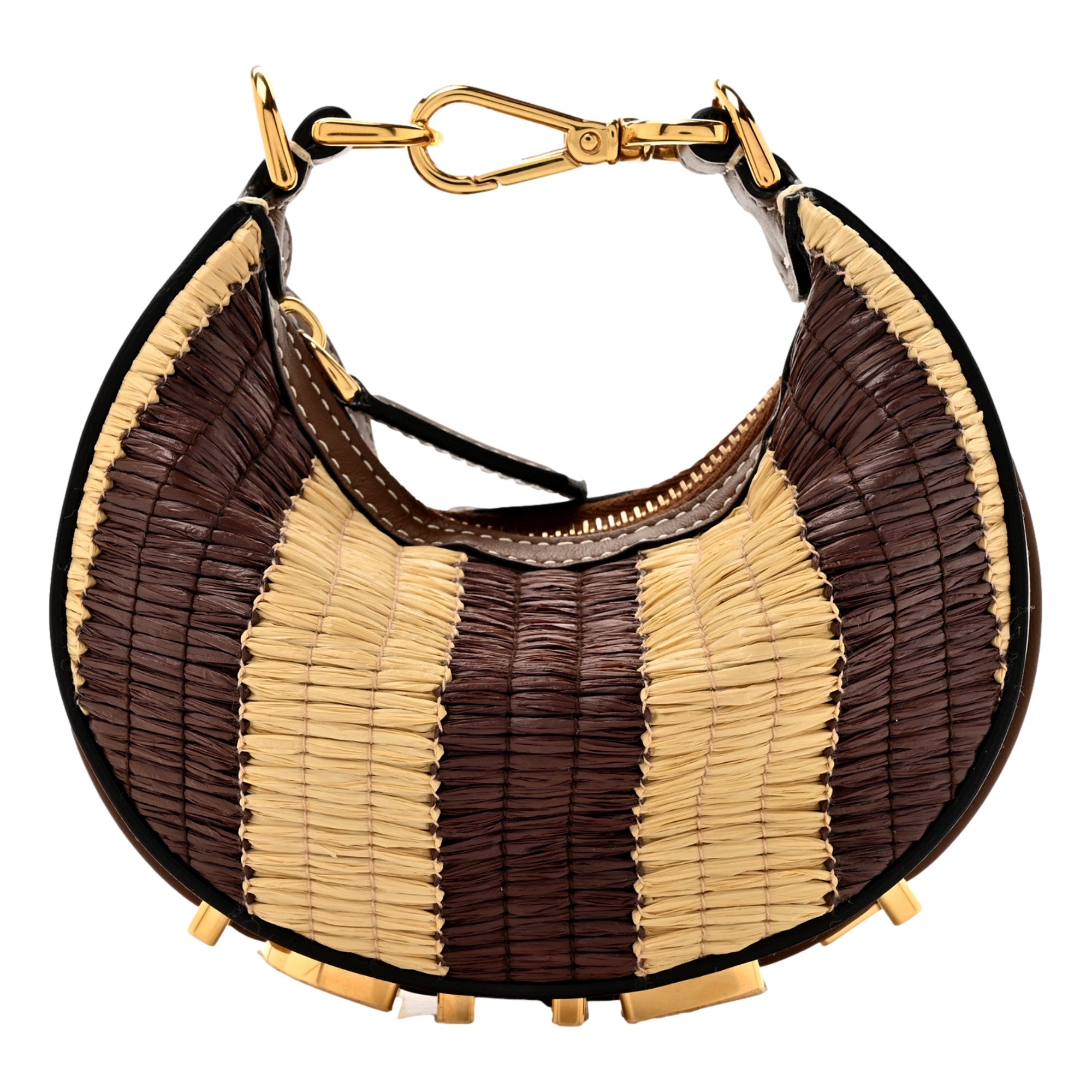 Fendi Fendigraphy Woven Raffia Leather Gianduia Vibrato Mini Hobo Charm Bag available at Queen Bee of Beverly Hills