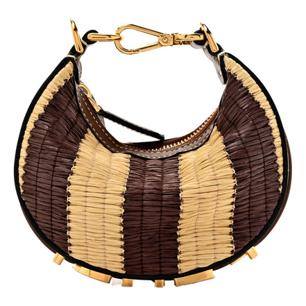 Fendi Fendigraphy Woven Raffia Leather Gianduia Vibrato Mini Hobo Charm Bag available at Queen Bee of Beverly Hills