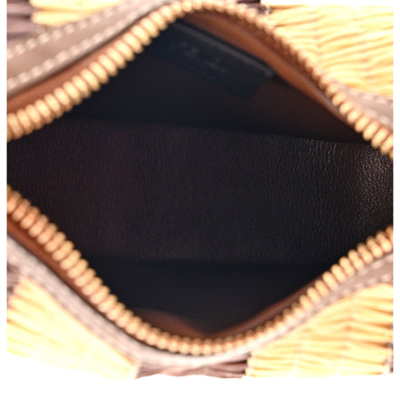 Fendi Fendigraphy Woven Raffia Leather Gianduia Vibrato Mini Hobo Charm Bag available at Queen Bee of Beverly Hills