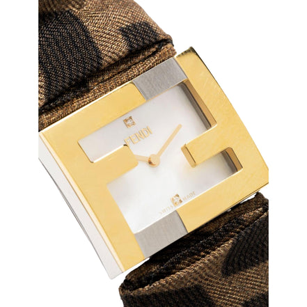 Fendi Fendimania Baguette Pearl Dial Monogram Satin Watch available at Queen Bee of Beverly Hills