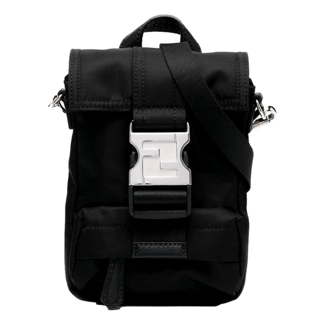 Fendi Fendiness Black Nylon Buckle Mini Backpack Crossbody Bag available at Queen Bee of Beverly Hills