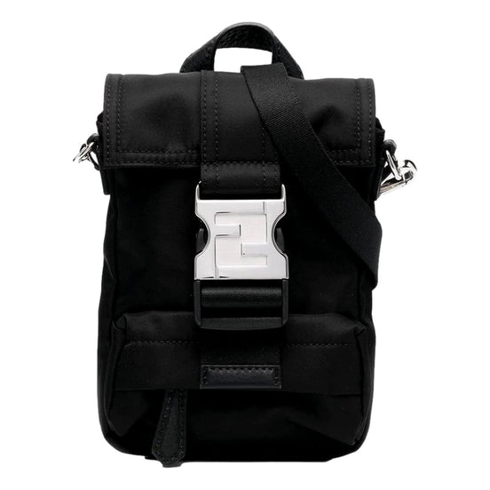 Fendi Fendiness Black Nylon Buckle Mini Backpack Crossbody Bag available at Queen Bee of Beverly Hills