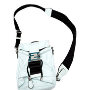 Fendi Fendiness Cyber Blue Nylon Buckle Mini Backpack Crossbody Bag available at Queen Bee of Beverly Hills