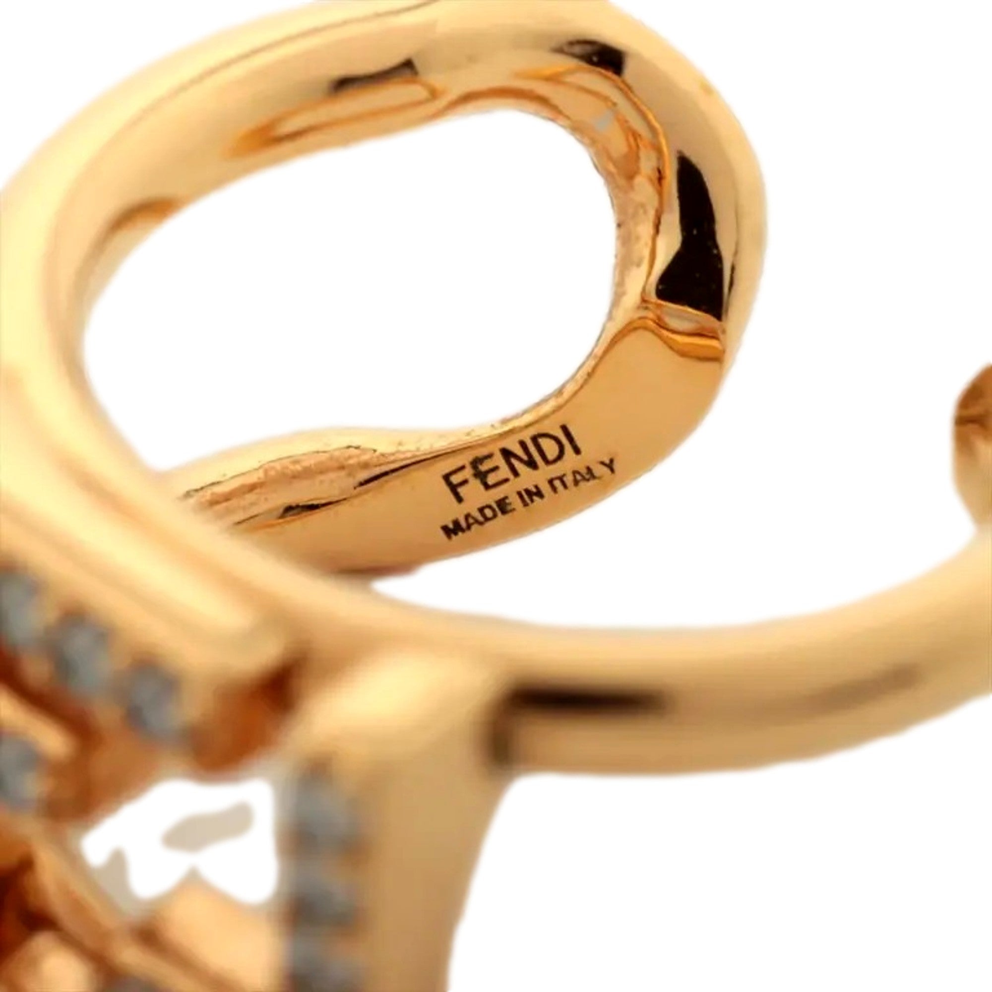Fendi FF Anello Gold and Crystal Embellished Ring Small available at Queen Bee of Beverly Hills