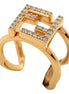Fendi FF Anello Gold and Crystal Embellished Ring Small available at Queen Bee of Beverly Hills
