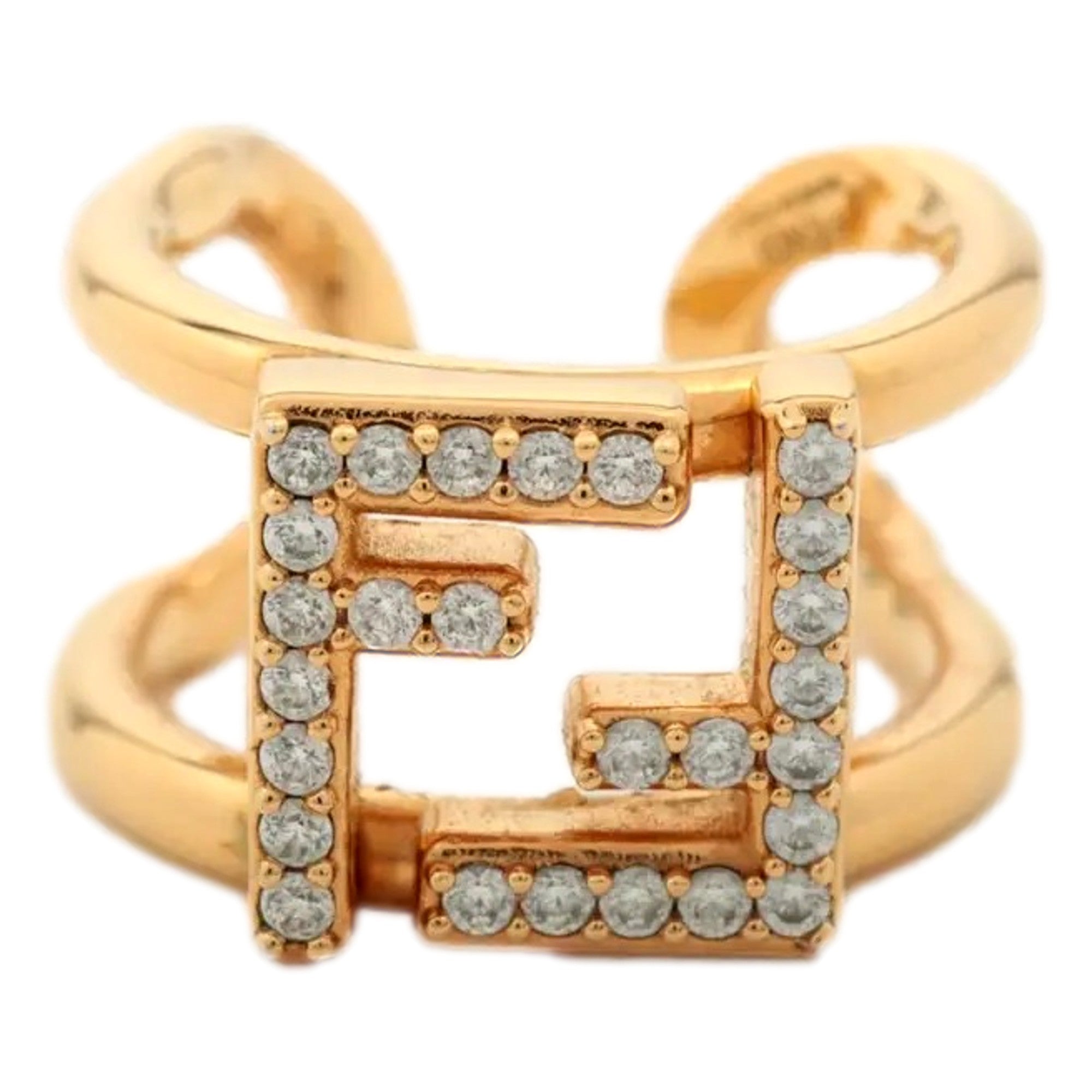 Fendi FF Anello Gold and Crystal Embellished Ring Small available at Queen Bee of Beverly Hills