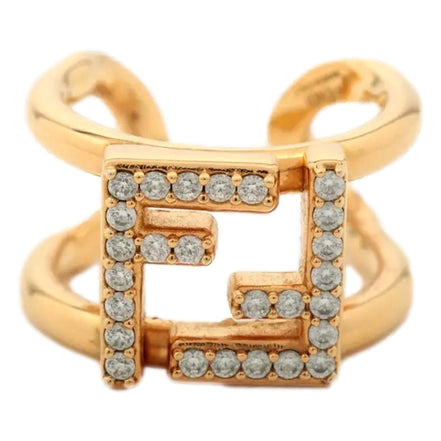 Fendi FF Anello Gold and Crystal Embellished Ring Small available at Queen Bee of Beverly Hills