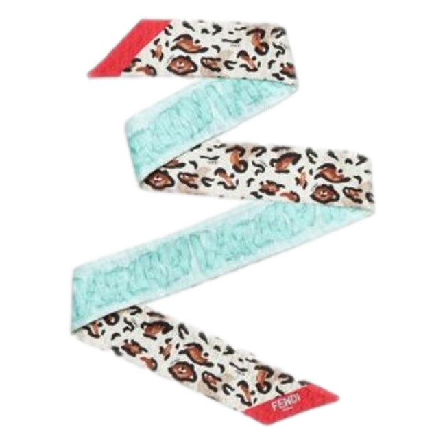 Fendi FF Baguette Scarf Bandeau Wrappy Blue Beige Silk Monogram Logo Print available at Queen Bee of Beverly Hills