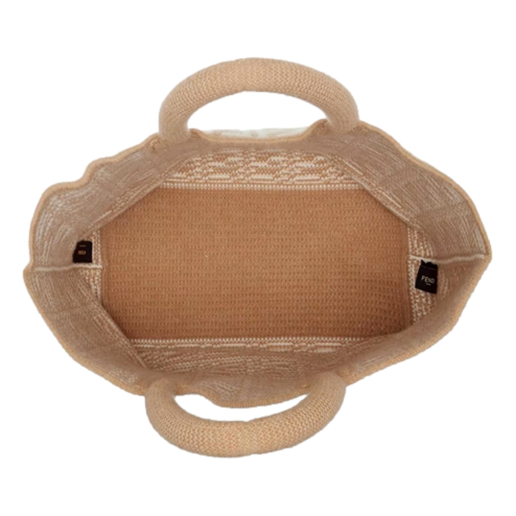 Fendi FF Cammello Beige Knitted Cashmere Large Shopper Tote Bag available at Queen Bee of Beverly Hills