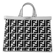 Fendi FF Canvas Leather Black and White Turn Lock X-Tote available at Queen Bee of Beverly Hills