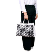 Fendi FF Canvas Leather Black and White Turn Lock X-Tote available at Queen Bee of Beverly Hills
